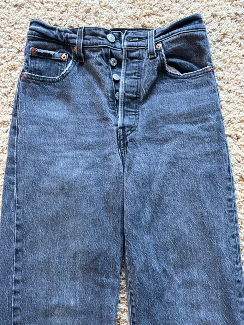 Levi's Women’s Ribcage Straight Button-Fly Jeans in Dark Blue Wash